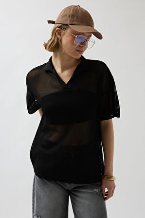 TUA MODA Polo Yaka Transparan  T-Shirt