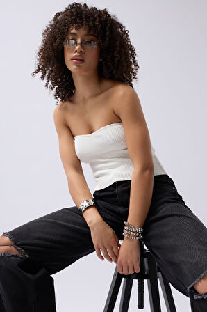 TUA MODA Straplez Dokulu Crop