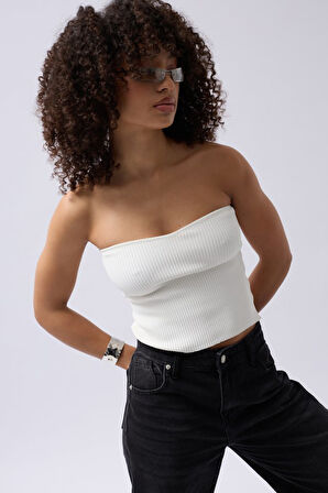 TUA MODA Straplez Dokulu Crop