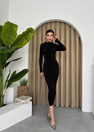 TUA MODA Carlis Gül Yaka Elbise