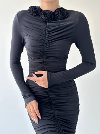 TUA MODA Carlis Gül Yaka Elbise