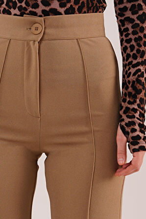 TUA MODA Ön Dikiş Detaylı Tek Düğme Camel Pantolon