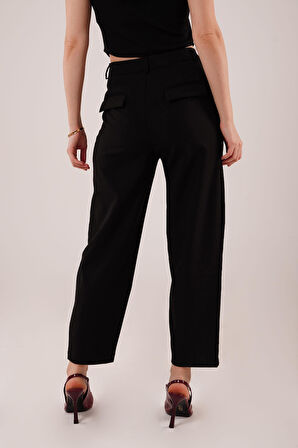 TUA MODA Kapama Cep Detaylı Siyah Pantolon