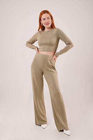 TUA MODA Fitilli Bluz Ve Pantolon Yeşil İkili Takım