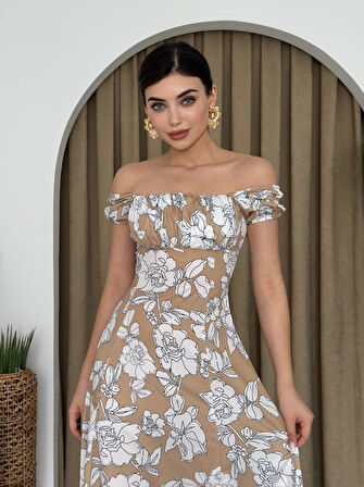 TUA MODA Kare Yaka Çiçekli Elbise