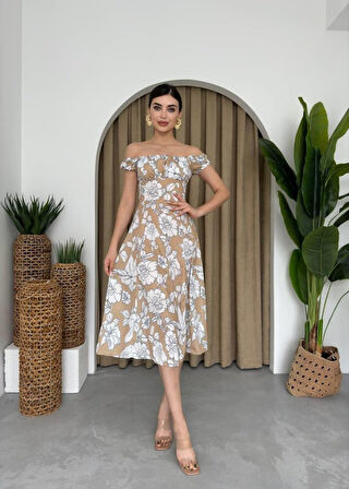TUA MODA Kare Yaka Çiçekli Elbise