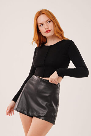 TUA MODA Ters Dikişli Basic Siyah Body Bluz