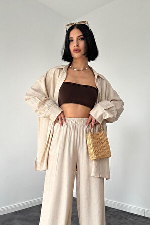 TUA MODA Bej Alice Gömlek Ve Bol Kesim Pantolon Takım