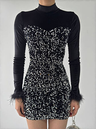 TUA MODA Tepu Tüy Detaylı Elbise