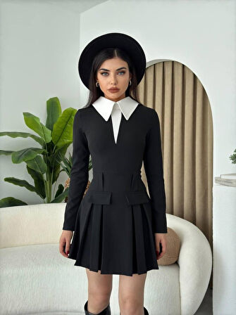 TUA MODA Sisam Cep Detay Mini Elbise