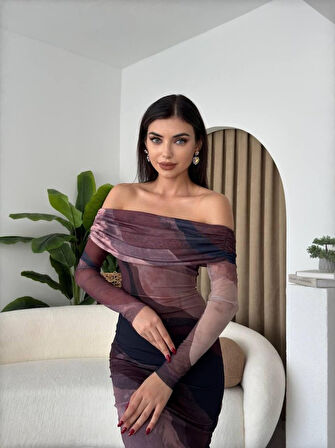 TUA MODA Sevilla Madonna Yaka Tül Elbise