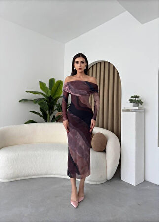 TUA MODA Sevilla Madonna Yaka Tül Elbise