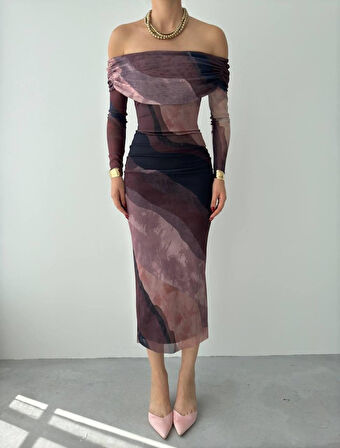 TUA MODA Sevilla Madonna Yaka Tül Elbise