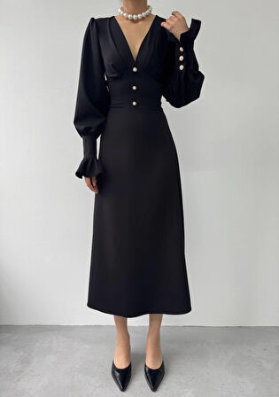 TUA MODA Meta Düğme Detaylı Elbise