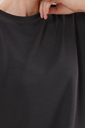 TUA MODA Modal Kısa Kollu Üst Ve Geniş Paça Eşofman İkili Siyah Takım
