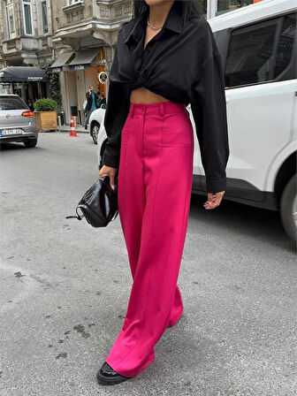 TUA MODA PANTOLON KAPALI CEP DETAYLI SALAŞ PANTOLON - Fuşya
