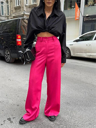 TUA MODA PANTOLON KAPALI CEP DETAYLI SALAŞ PANTOLON - Fuşya
