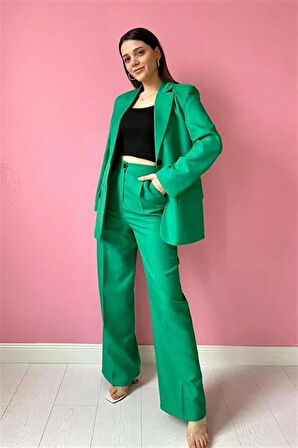 TUA MODA Yeşil Çift Düğmeli Ceket Ve Pantolon Takım