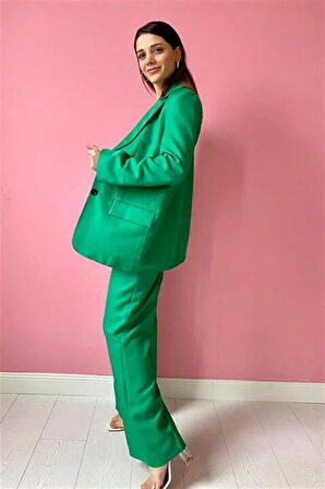 TUA MODA Yeşil Çift Düğmeli Ceket Ve Pantolon Takım