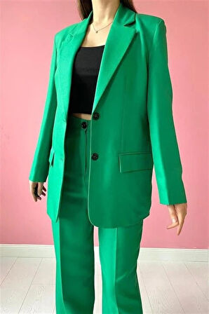 TUA MODA Yeşil Çift Düğmeli Ceket Ve Pantolon Takım