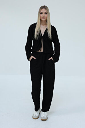 TUA MODA Önden Bağlamalı Takım - Siyah