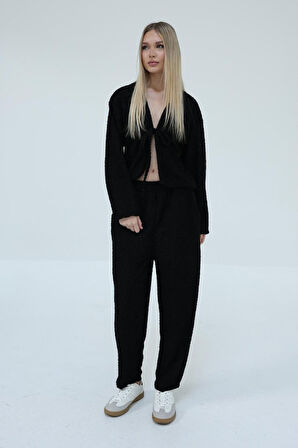 TUA MODA Önden Bağlamalı Takım - Siyah