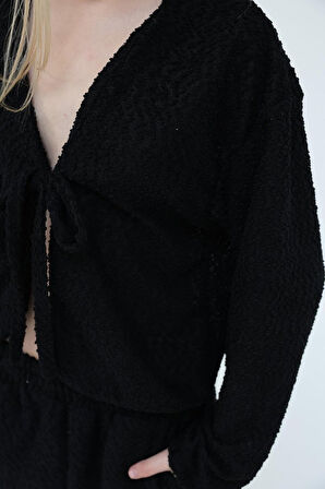 TUA MODA Önden Bağlamalı Takım - Siyah