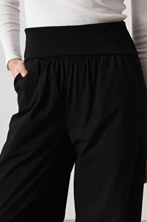 TUA MODA Katlanabilir Bel Pantolon - Siyah