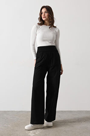 TUA MODA Katlanabilir Bel Pantolon - Siyah
