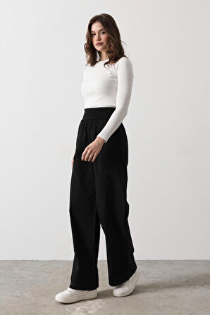 TUA MODA Katlanabilir Bel Pantolon - Siyah