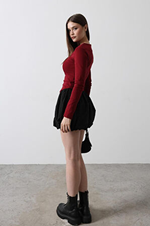 TUA MODA Balon Etekli Elbise - Bordo