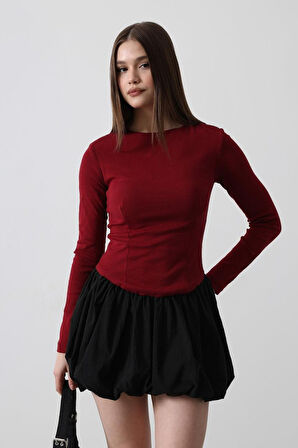 TUA MODA Balon Etekli Elbise - Bordo