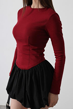 TUA MODA Balon Etekli Elbise - Bordo