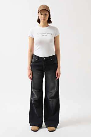 TUA MODA Baskılı Likralı Crop T-Shirt
