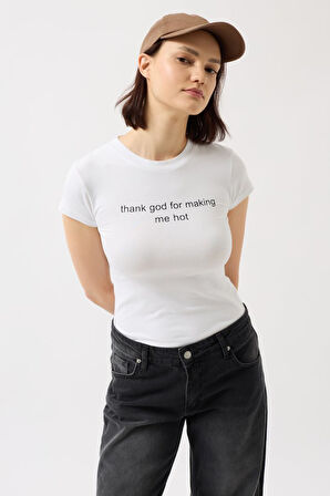 TUA MODA Baskılı Likralı Crop T-Shirt