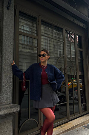 TUA MODA KAŞE FERMUARLI BLUZ - Lacivert