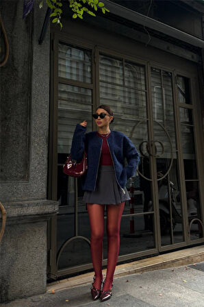 TUA MODA KAŞE FERMUARLI BLUZ - Lacivert