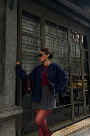 TUA MODA KAŞE FERMUARLI BLUZ - Lacivert