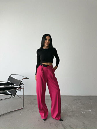 TUA MODA PALAZZO PANTOLON BEL ŞERİT DETAYLI - Fuşya