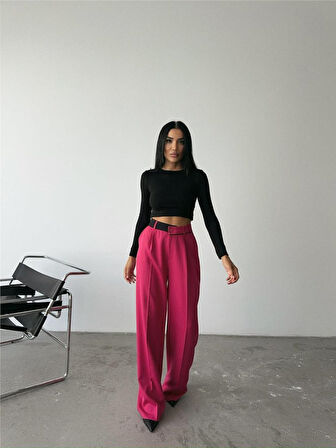 TUA MODA PALAZZO PANTOLON BEL ŞERİT DETAYLI - Fuşya