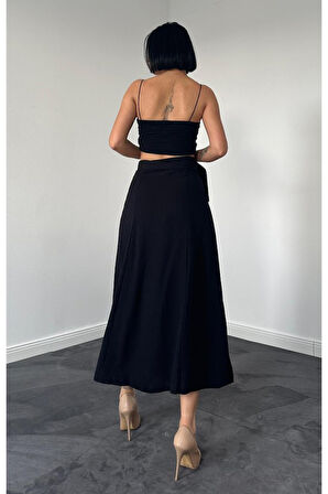 TUA MODA Siyah Kemerli Etek