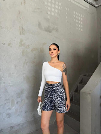 TUA MODA LEOPAR DESEN ŞORT - Gri