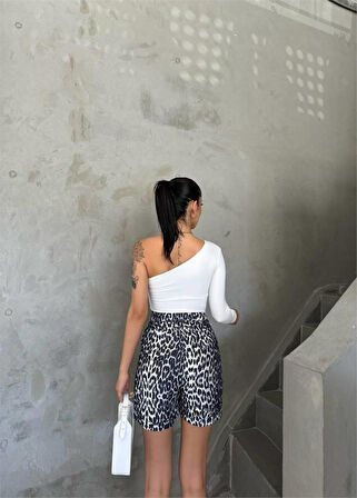 TUA MODA LEOPAR DESEN ŞORT - Gri