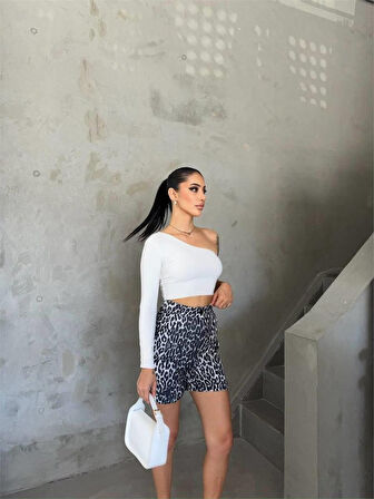 TUA MODA LEOPAR DESEN ŞORT - Gri