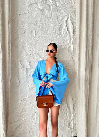 TUA MODA KETEN BAĞLAMA DETAYLI BLUZ İSPANYOL KOL - Mavi