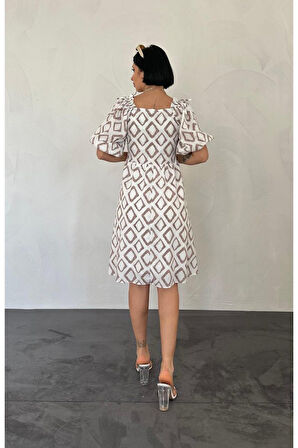 TUA MODA Vizon Kare Desenli Yazlık Elbise