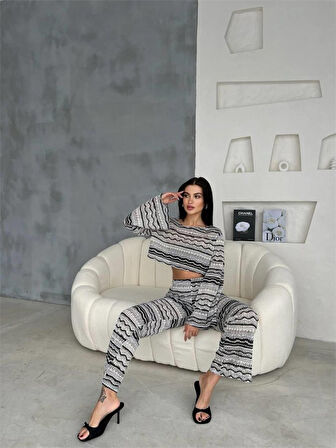 TUA MODA FİLE DANTEL BLUZ - YIRTMAÇLI PANTOLON TAKIM - Bej