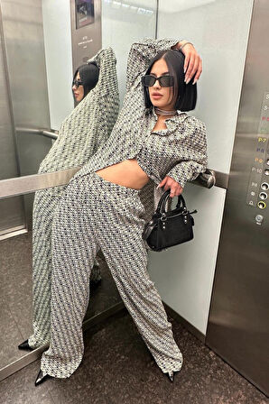 TUA MODA Yeşil Dijital Desenli Gömlek Ve Pantolon Takım