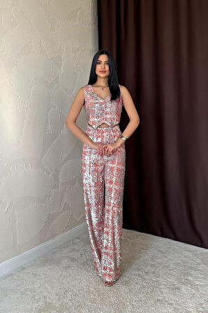 TUA MODA Gri Pullu Yelek Ve Pantolon Takım