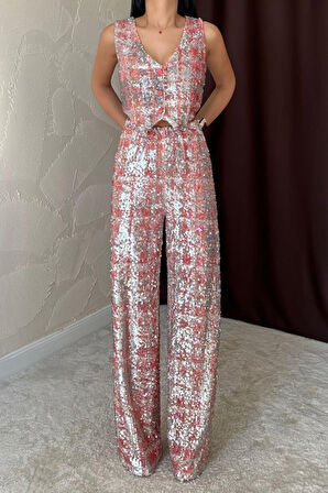 TUA MODA Gri Pullu Yelek Ve Pantolon Takım